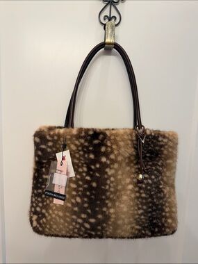 BCBGeneration Brown Spotted Faux Fur Tote